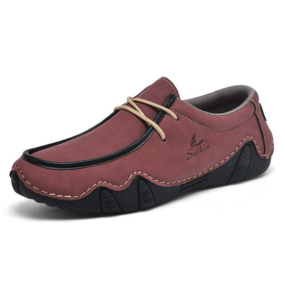 Men's Casual Suede Loafers with Contrast Stitching and Textured Sole