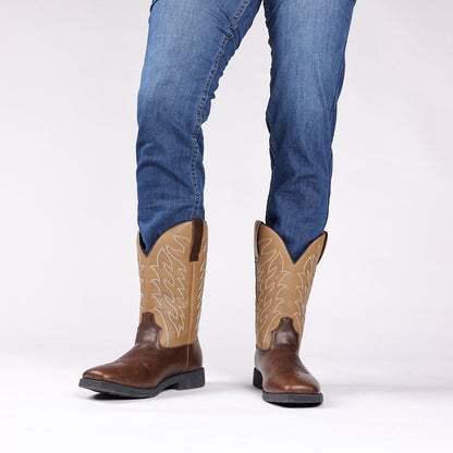 Classic Embroidered Vintage Wide Toe Western Cowboy Boots