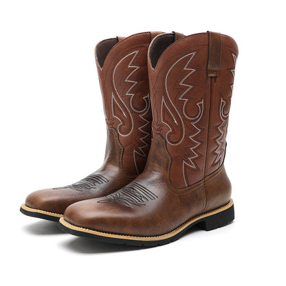 Embroidered Handmade Vintage Wide Toe Western Cowboy Boots