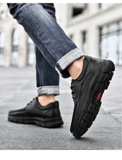 Pure black cowhide business casual leather shoes