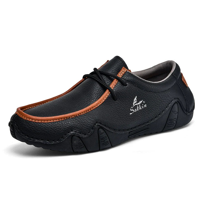 Men's Casual Suede Loafers with Contrast Stitching and Textured Sole