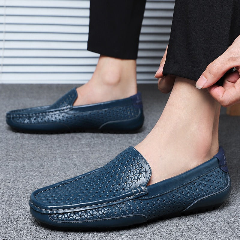 Hollow breathable slip-on driving leather shoes