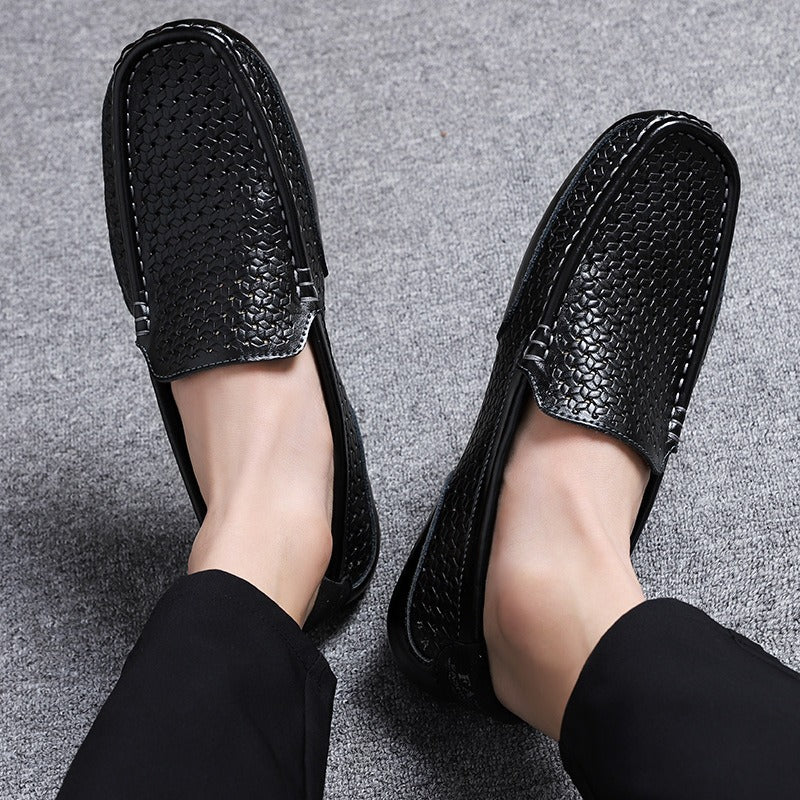 Hollow breathable slip-on driving leather shoes