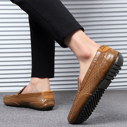 Hollow breathable slip-on driving leather shoes