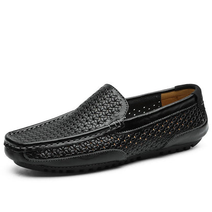 Hollow breathable slip-on driving leather shoes