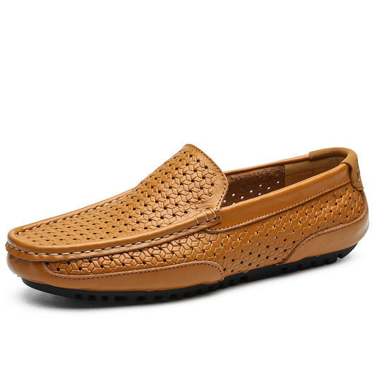 Hollow breathable slip-on driving leather shoes