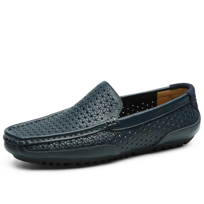 Hollow breathable slip-on driving leather shoes