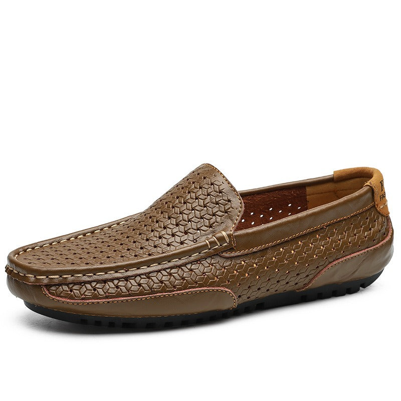 Hollow breathable slip-on driving leather shoes