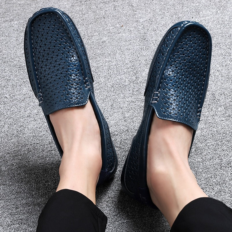Hollow breathable slip-on driving leather shoes
