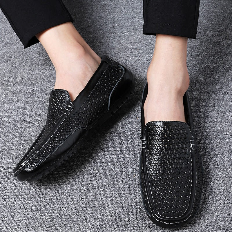 Hollow breathable slip-on driving leather shoes